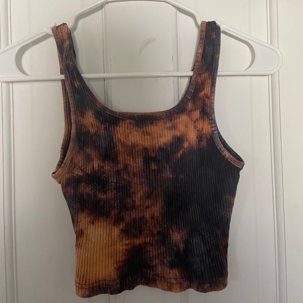 Black and Burnt Orange Tie Dye Tank